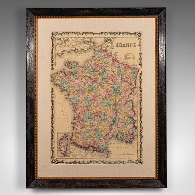 This is a large vintage map of France. A Continental, framed example of historical cartography, dating to the late 20th...