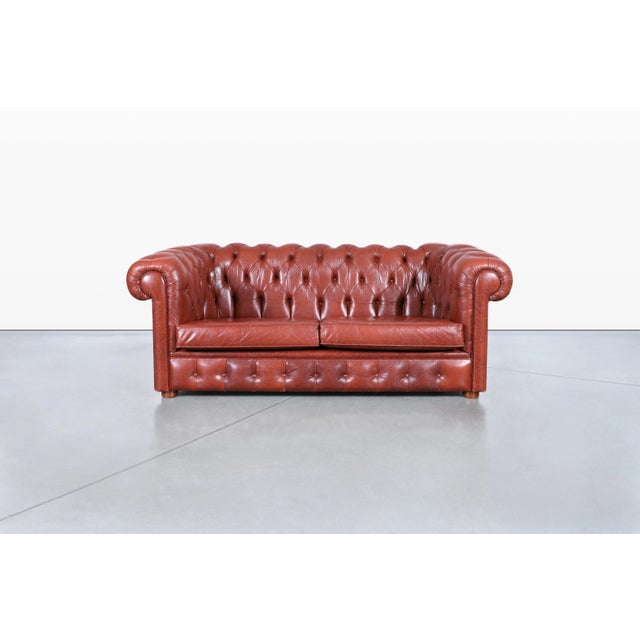 Vintage Tufted Leather Chesterfield Loveseat For Sale In Los Angeles - Image 6 of 10