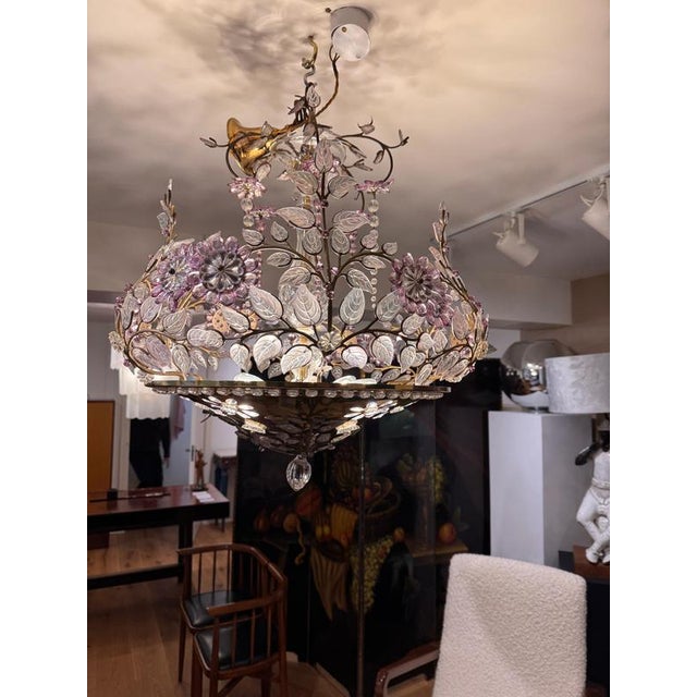Cut Glass Floral Chandelier from Maison Bagués, 1950s For Sale - Image 3 of 7