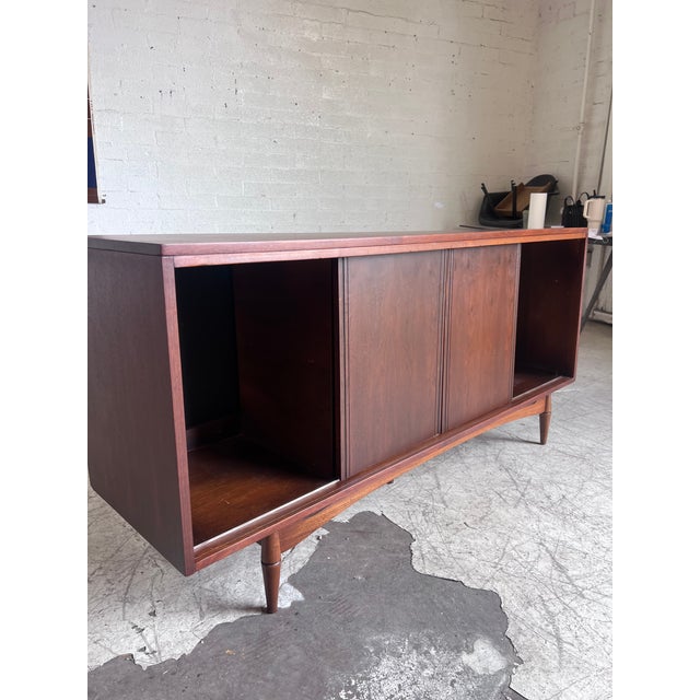 1960s Refinished Vintage Open Cabinet Walnut Credenza For Sale - Image 5 of 9