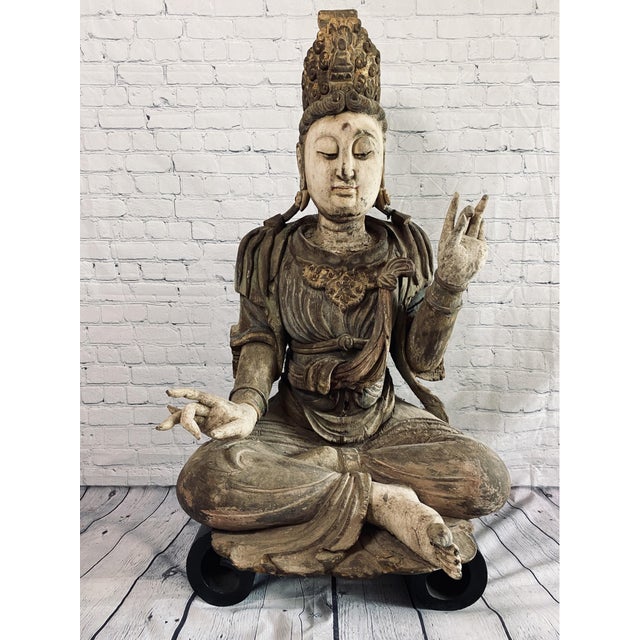 18th Century 18th Century Monumental Chinese Polychromed Seated Guanyin Statute For Sale - Image 5 of 18