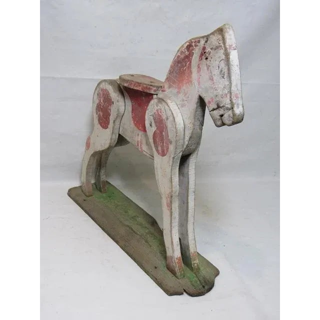 Antique folk art painted wood child’s toy horse seat or figurine, c.1850 Well used and loved showing age and use wear....