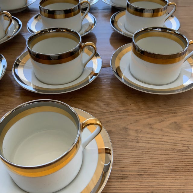 Art Deco 1980s Fitz & Floyd “Platine D’Or” Flat Cup With Saucer Set- 20 Pieces For Sale - Image 3 of 8