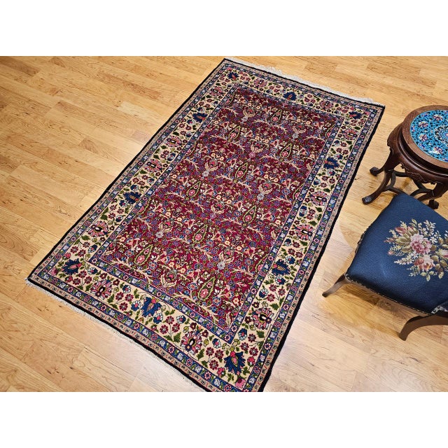 Persian Vintage Persian Tabriz Area Rug, Hand-Knotted Wool, All Over Tree of Life Pattern, Magenta & Yellow, 5x7 For Sale - Image 3 of 16