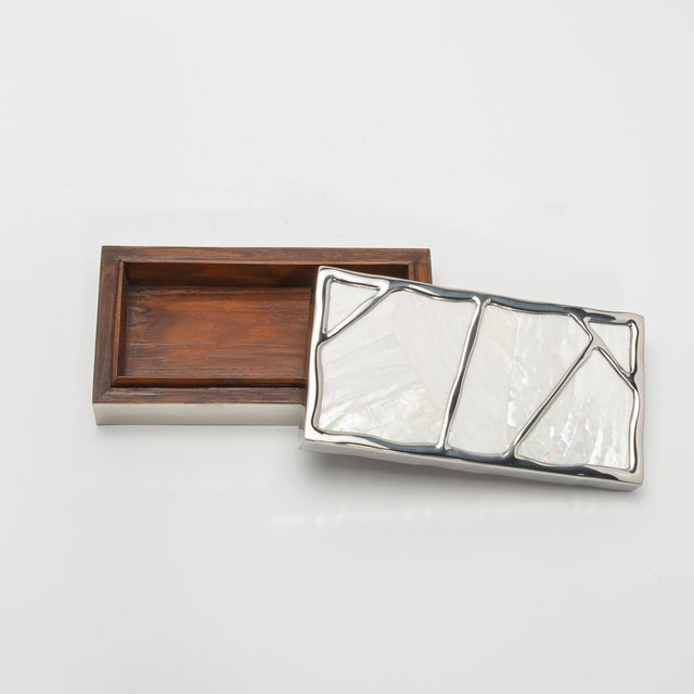 Modern Box in Mother of Pearl With Polished Stainless Steel by R&y Augousti For Sale - Image 9 of 10