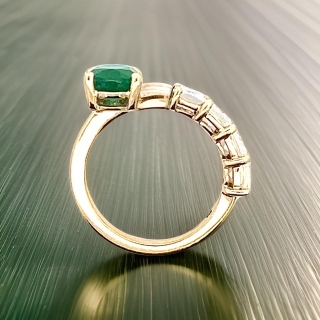 Metal Natural Emerald and White Sapphire Ring 6.5 14k Y Gold 4.05 TCW Certified For Sale - Image 7 of 18
