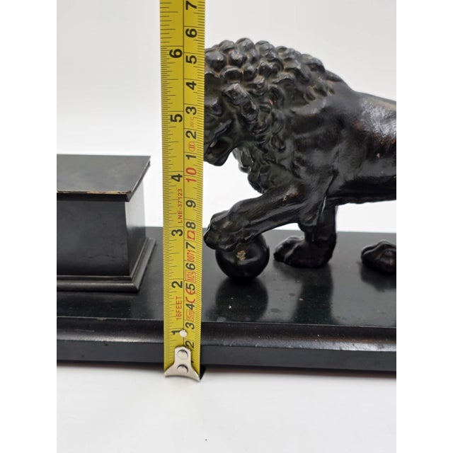 19th C Victorian Cast Iron Lion Double Inkwell Desk Set Antique Black Japanned. For Sale - Image 12 of 18