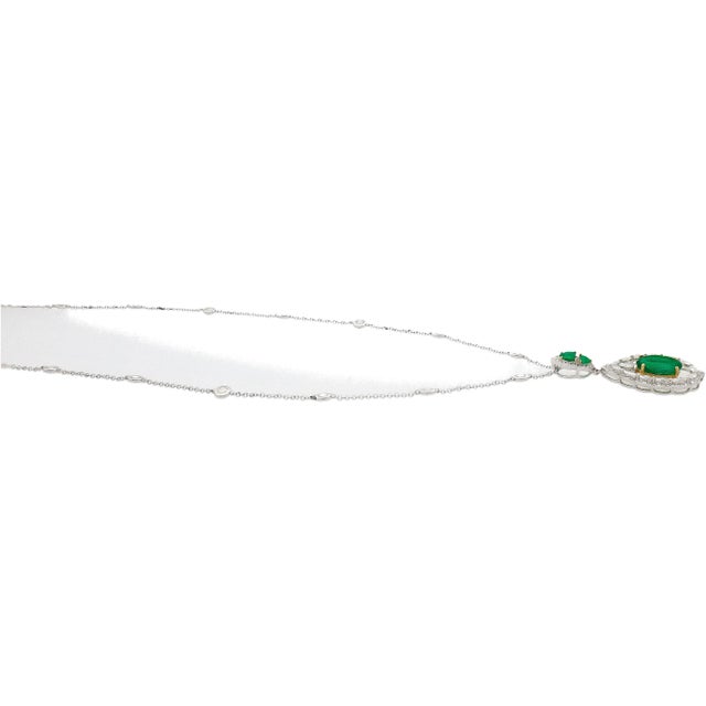 6.42 Carat Floating Emerald with Diamond & Emeralds in 18K Pendant Necklace For Sale - Image 10 of 12