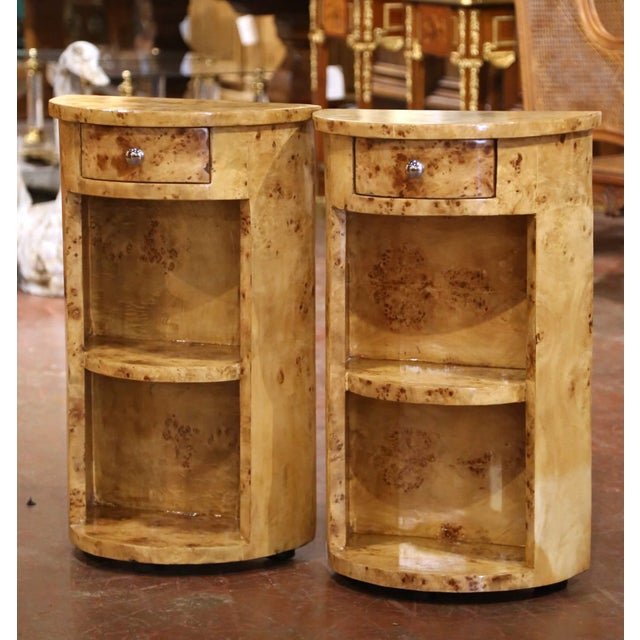 Warm honey tones and dramatic burl figuring give this pair of bedside tables a striking decorative presence. Crafted in...