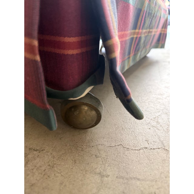 Textile Vintage Taylor King Artisans Custom Jewel Plaid Skirted Ottoman on Brass Casters (1996) For Sale - Image 7 of 11