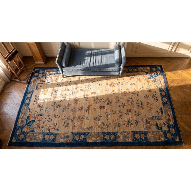 Captivating Blend of Cultural Symbolism Antique Pair of Chinese Peking Gallery Rug For Sale - Image 10 of 11