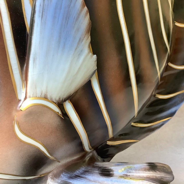 1970s Ceramic Fish Table Lamp With Linen Scallop Shade For Sale - Image 6 of 12