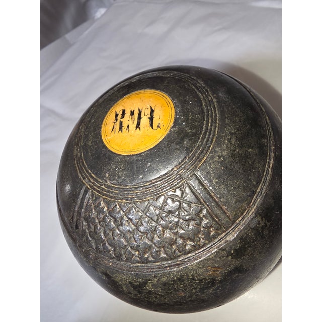Brown Three Antique Lignum Vitae Lawn Bowling Balls For Sale - Image 8 of 13