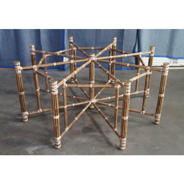 Mid 20th Century McGuire Mid Century Modern Octagonal Bamboo Dining Table & 8 Target Back Chairs For Sale - Image 5 of 18