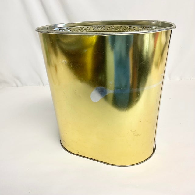 Victorian Mid-Century EnglishRustic European Wastebasket With Raised Village Scene For Sale - Image 3 of 12