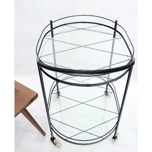 Oval Mid-Century Modern Black Lacquer Serving Bar Tea Cart For Sale - Image 6 of 13