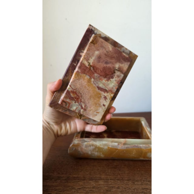 Contemporary Vintage Onyx Stone Box, Banded Marble Jewelry Box, Heavy Calcite Trinket Box, Natural Stone Storage, Decorative Keepsake Box For Sale - Image 3 of 10