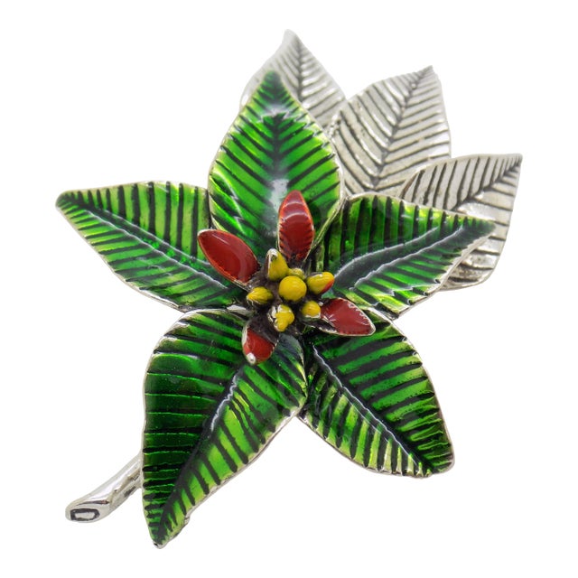 Vintage Italian Handmade Genuine Silver Christmas Poinsettia Flower Figurine For Sale