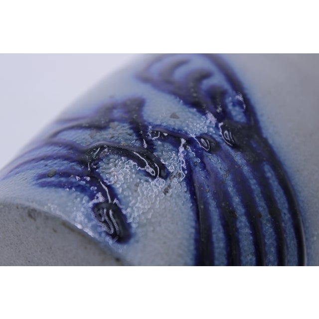 1980s Blue Stoneware Cup W. Bird Design For Sale - Image 9 of 14
