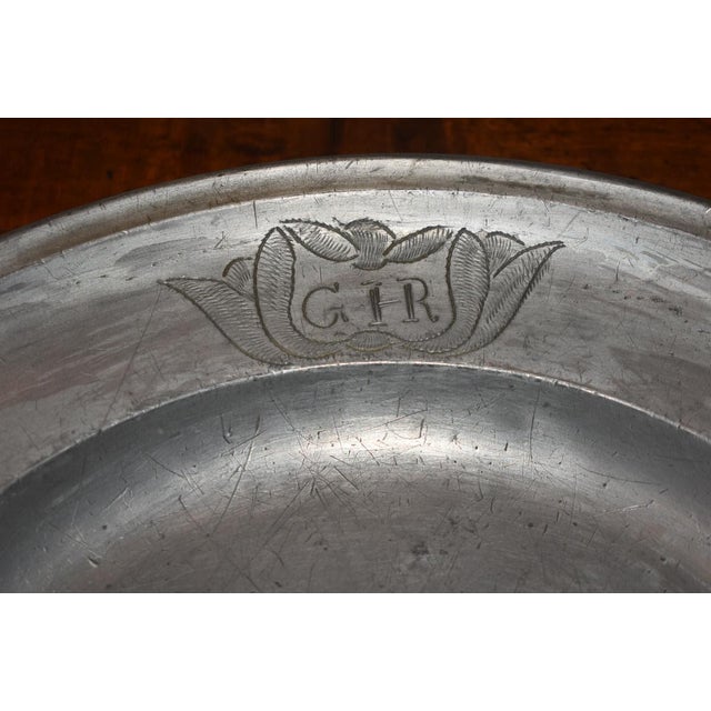 American 18th Century Engraved Continental Pewter Chargers - a Pair For Sale - Image 3 of 4