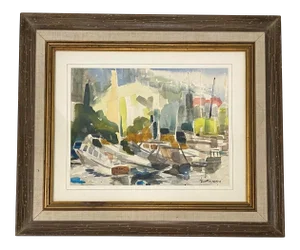 Robert Freiman "Boats at Marina" Original Watercolor C.1970
