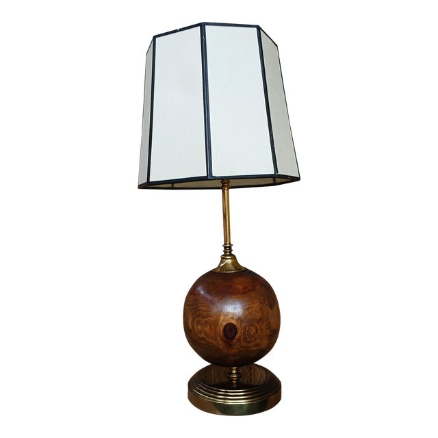 1980s Cedar Burl and Brass Table Lamp For Sale