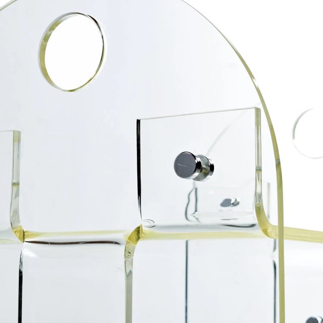 Vintage 1970s Clear Acrylic Lucite Vanity Stool New Upholstered Seat For Sale - Image 6 of 8