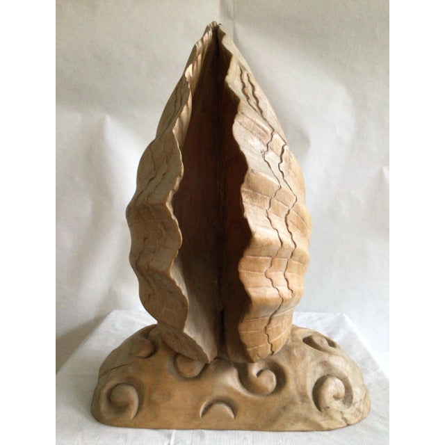 1950s Italian Carved Wood Folded Leaf Sculpture on Wood Base For Sale - Image 4 of 11