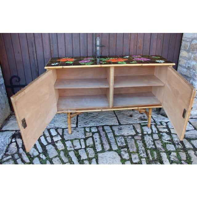 French Riviera Bamboo and Ceramic Sideboard, 1960s For Sale - Image 10 of 11