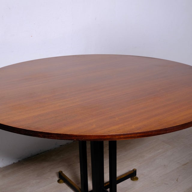 Round Table with Metal Frame and Wooden Top, 1950s For Sale - Image 10 of 18
