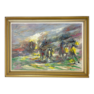 Original Signed and Framed Oil Painting on Canvas of 'Abstract Wild Horses'