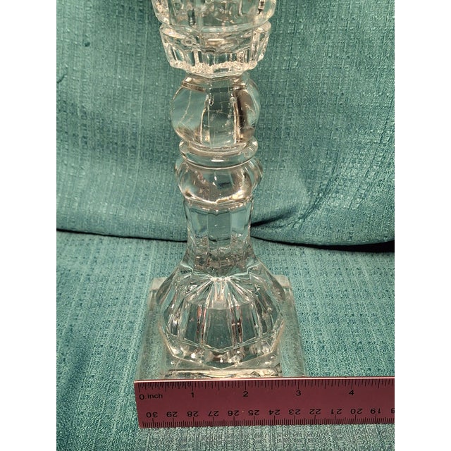 Antique 14" Tall Victorian Cut Glass Oil Lamp Fluid Burner Snuff Caps C1880 For Sale - Image 4 of 11