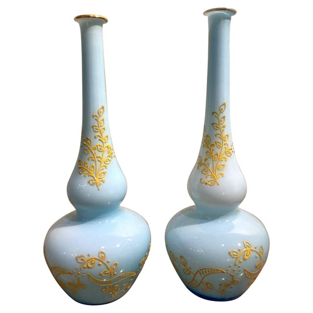 Mid-Century Italian Turquoise Opaline Murano Glass Soliflower Vases, 1960s, Set of 2 For Sale - Image 16 of 16