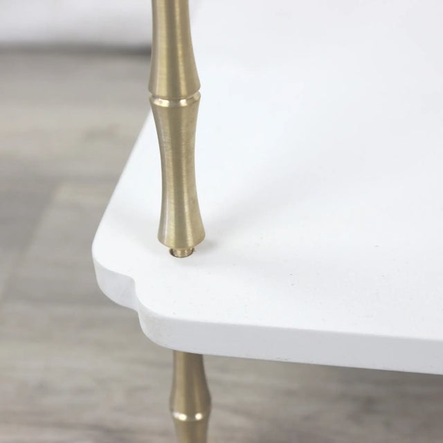 White Wood and Brass Faux Bamboo Legs White Sofa Side Table, For Sale - Image 8 of 12