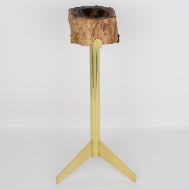Mid-Century Brass and Petrified Wood Ashtray Vide Poche Side Table, circa 1960 For Sale - Image 9 of 14