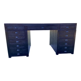 Rh Restoration Hardware Printmakers Executive Desk With Distressed Wood For Sale