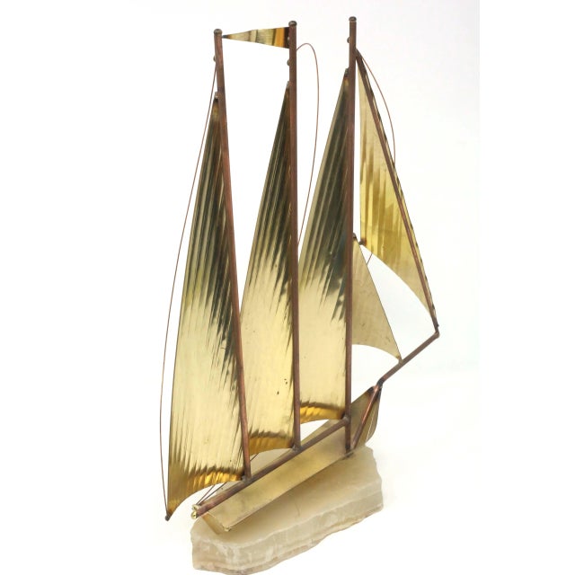 Vintage 15" Tall Brass Clipper Ship on Marble Base Sailboat Office or Desk Decor For Sale - Image 4 of 13