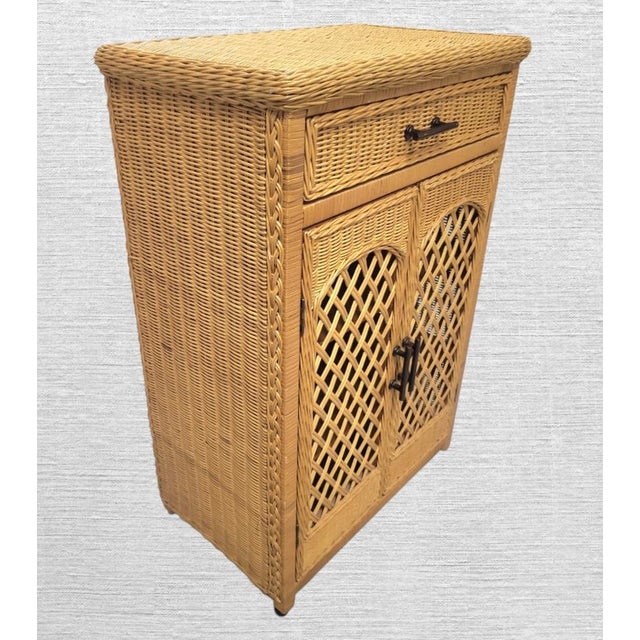 Traditional Natural Small Lattice Front Wicker Kitchen Bathroom 3 Shelf 1 Drawer Storage Cabinet For Sale - Image 3 of 6