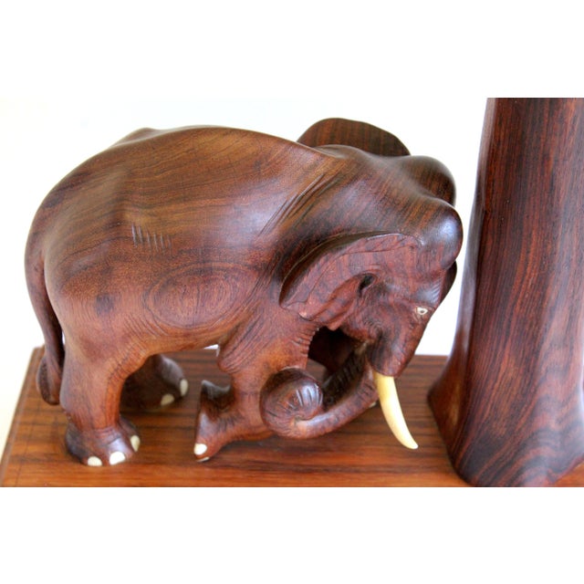 Vintage 1960s Thai Hand-Carved Teak Elephant Table Lamp For Sale - Image 9 of 18