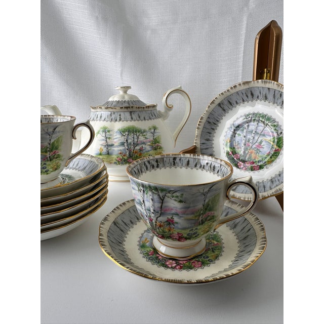 Vintage Royal Albert Silver Birch English Bone China Tea Service for 8 – Complete Set - 28 pcs For Sale - Image 10 of 18