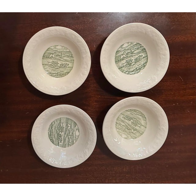 Marked Pastoral. Set of 4 Homer Laughlin small bowls with a green pastoral scene.