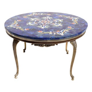 Lapis Lazuli Table with Brass Frame For Sale