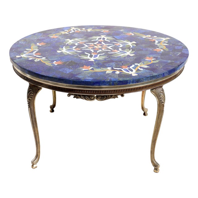 Lapis Lazuli Table with Brass Frame For Sale