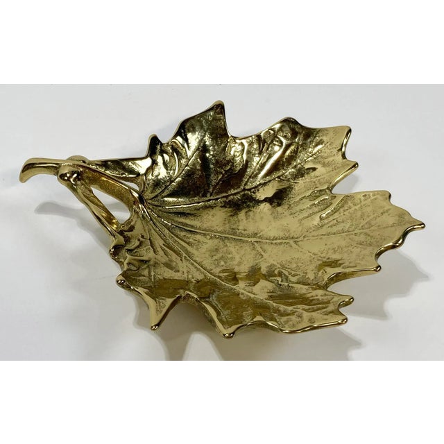 Mid-Century Modern Brass Maple Leaf Trinket Dish For Sale - Image 3 of 10