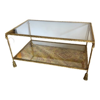 Italian Giltiron Tassel Motife Two Tier Cocktail Coffee Table For Sale
