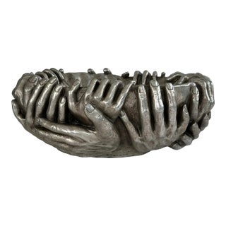 Vintage Tms Sculptural Silver Resin Wraparound Hands Catchall Bowl For Sale