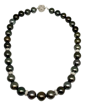 Diamond Tahitian Pearl 18k Gold Necklace Certified