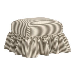 Stoffer Home x Cloth & Company June Ottoman in Jane Stripe Burlap For Sale