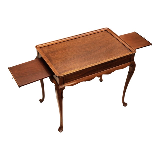 An excellent 20th Century Councill Craftsmen End, Lamp or Tea Table. Queen Anne Style Legs. Tray Top. Brass pulls. Solid...