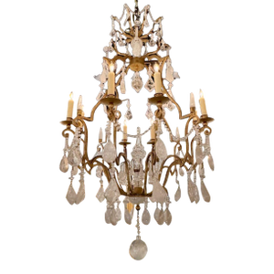 Antique French Gilt Iron and Rock Crystal Chandelier